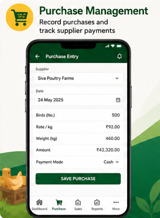 Kozhil poultry purchase management screen