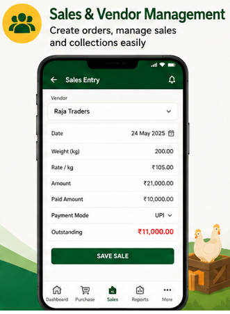 Kozhil poultry sales and vendor management screen